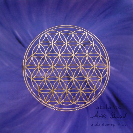 Blume des Lebens-Postkarte mit goldener Reliefprägung | Chakrenfarbe - violett | Kronenchakra - atalantes spirit®
