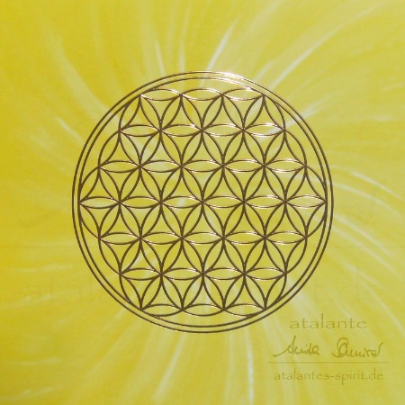 Blume des Lebens-Postkarte mit goldener Reliefprägung | Chakrenfarbe - gelb | Solarplexus-Chakra - atalantes spirit®